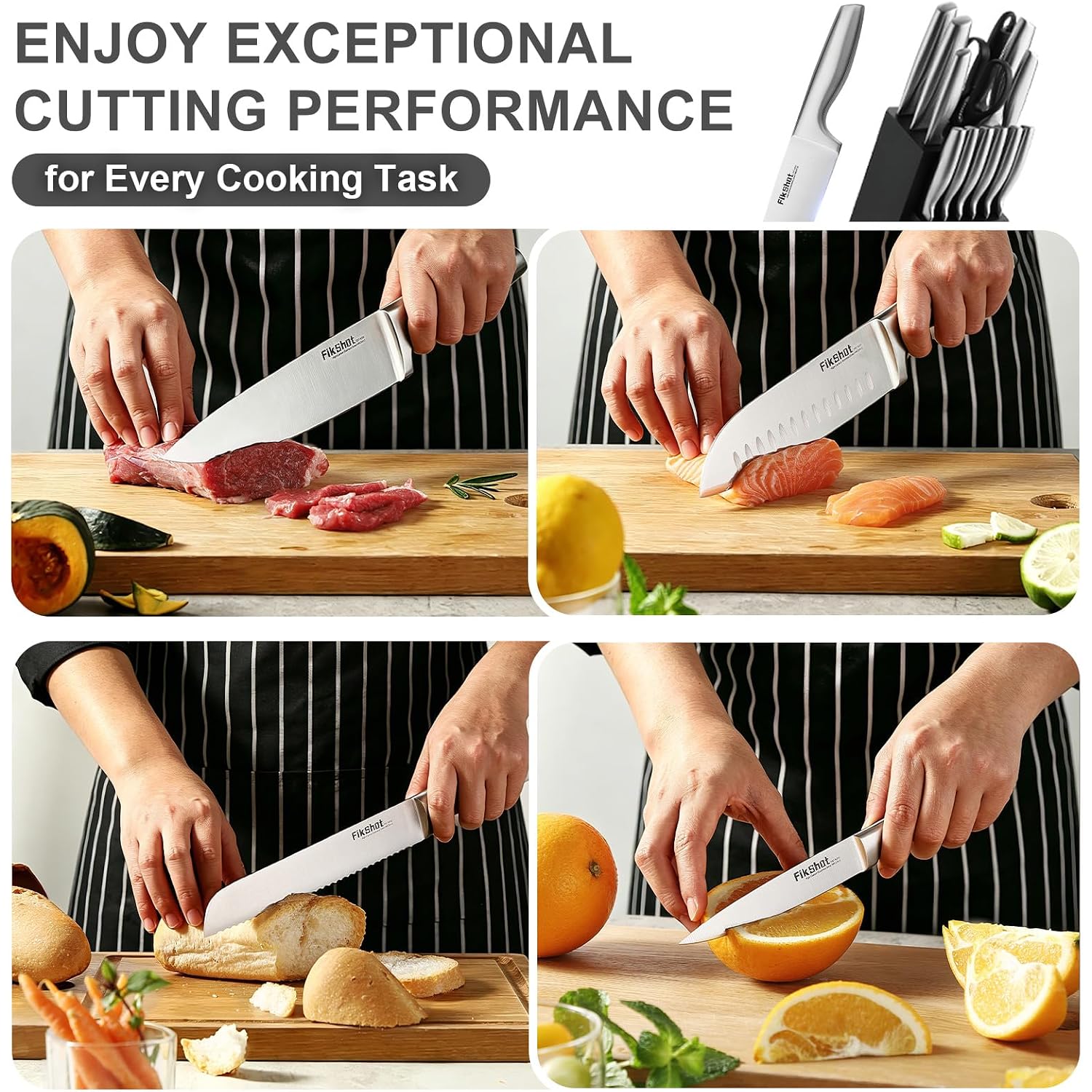 Kitchen Knife Set, German Stainless Steel Kitchen Knives | 14-Piece Includes Knife Block Set & Sharpener, High Carbon, Rust-Resistant, Ergonomic Handle For Cooking, Grilling & Gifting
