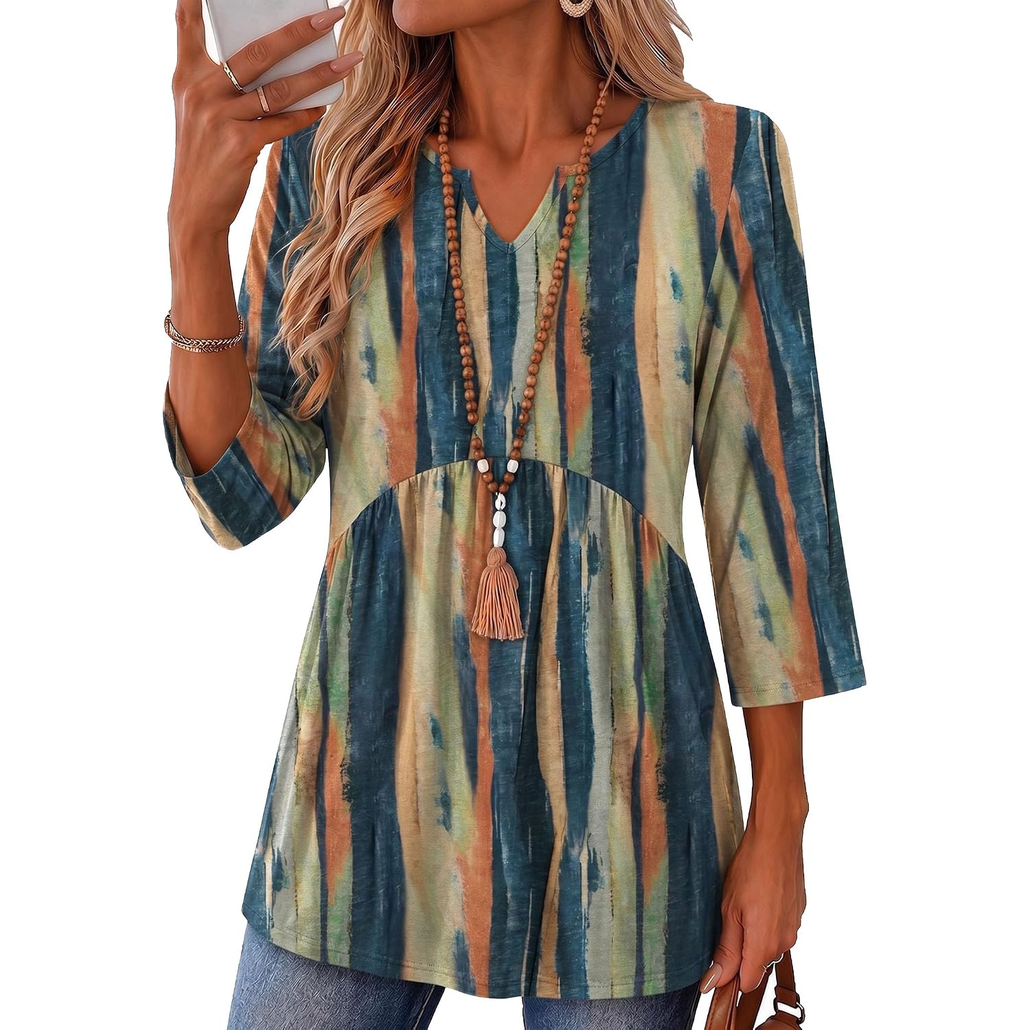 Zeagoo 3/4 Length Sleeve Womens Tops 2026 Blouses For Women Dressy Casual Fashion Clothing V Neck T-Shirts Summer Outfits
