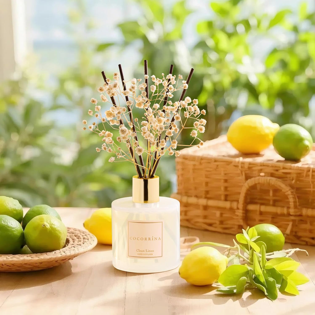 Reed Diffuser Set, Clean Linen 6.7 Fl Oz Scented Diffuser With Sticks Home Fragrance Reed Diffuser For Bathroom Shelf Decor