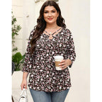Rapbin Womens Plus Size Tops 3/4 Sleeve Shirts Summer Cut Out Ring Keyhole Neck Dressy Casual Loose Tunic Tops 1X-5X