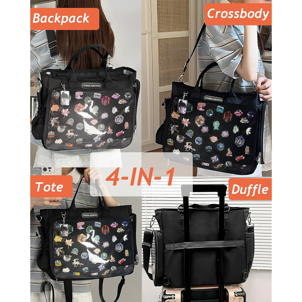 Large Ita Backpack Shoulder Tote Bag Crossbody Handbags With Insert,Kawaii Ita Purse,For Pin Display,Kpop Fan Anime (Pins Not Included) (Black)