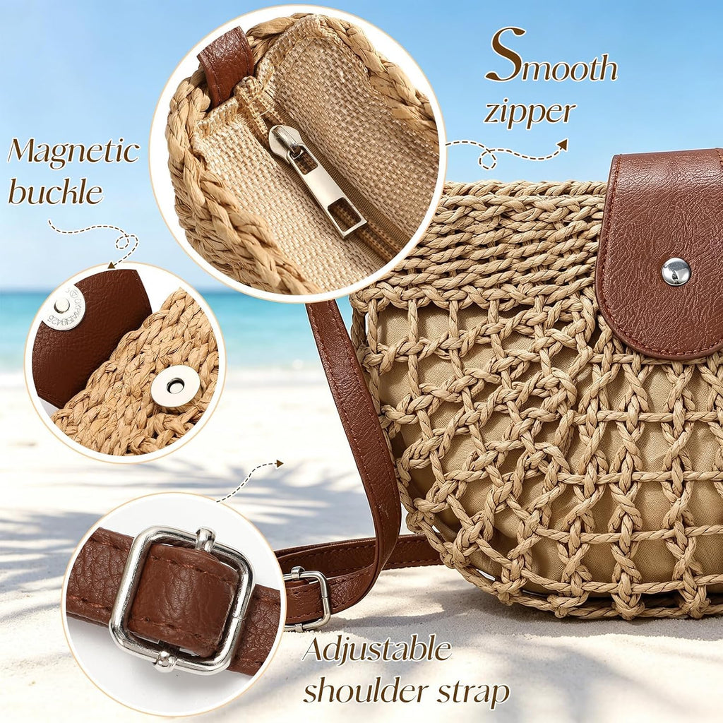 Straw Bag Beach Purse Summer Purses For Women Vacation Handbags Woven Crossbody Bags Straw Shoulder Bag