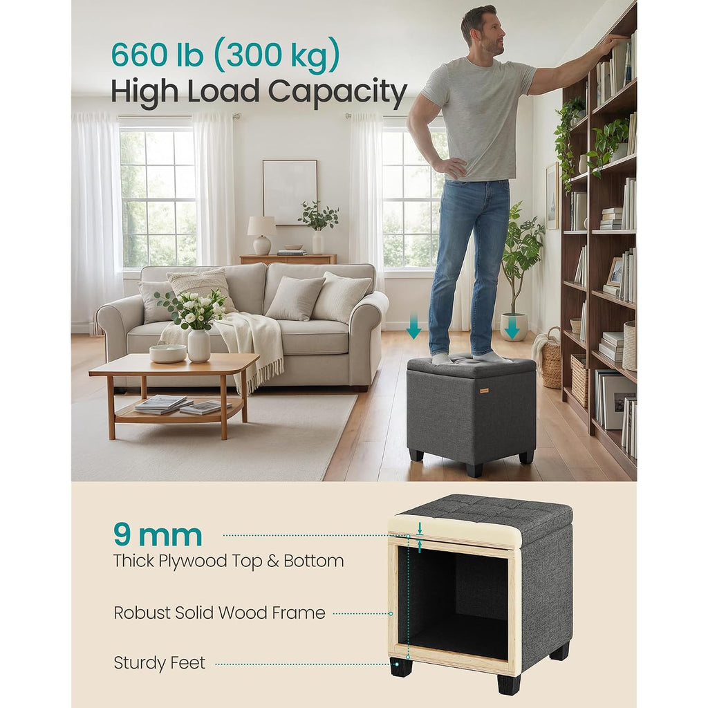 Songmics Square Storage Ottoman, Foot Stool Footrest With Legs, Ottoman Cube With Hinged Lid, For Living Room, Bedroom, 16.9 X 16.9 X 18.1 Inches, Linen-Look Fabric, Slate Gray Ulom509Gn01
