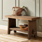 Solid Wood Entryway Bench - 31.5" Farmhouse Small Storage Bench, Rustic Narrow Bench Seat For Indoor, Entryway, Dining Room, Living Room And Hallway, Brown