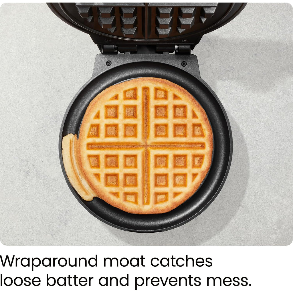 Chefman Anti-Overflow Belgian Waffle Maker W/Shade Selector, Temperature Control, Mess Free Moat, Round Iron W/Nonstick Plates & Cool Touch Handle, Measuring Cup Included, Black