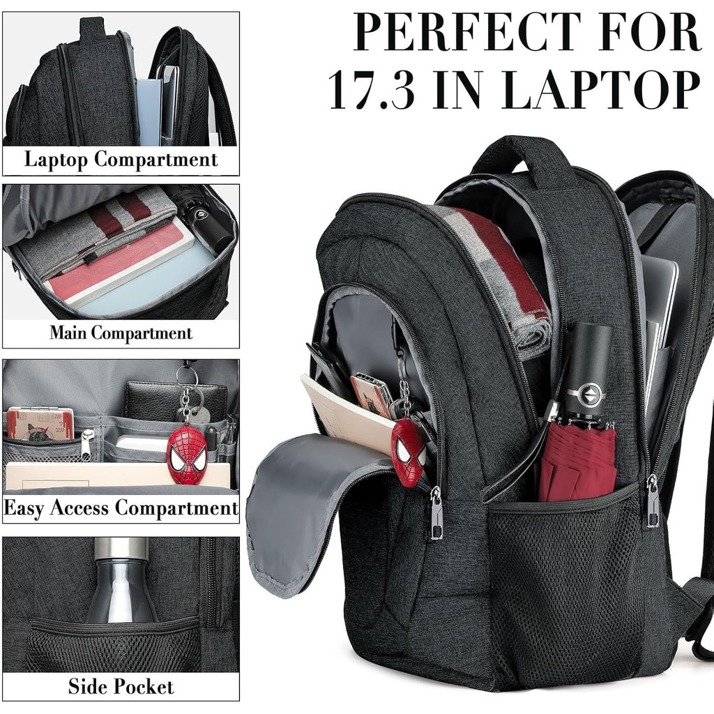 Bikrod Travel Laptop Backpack, 17 Inch Extra Large School Backpacks For Teen Boys And Girls, Black Water Resistant Women Back Pack, Business Men Sturdy Computer Bag