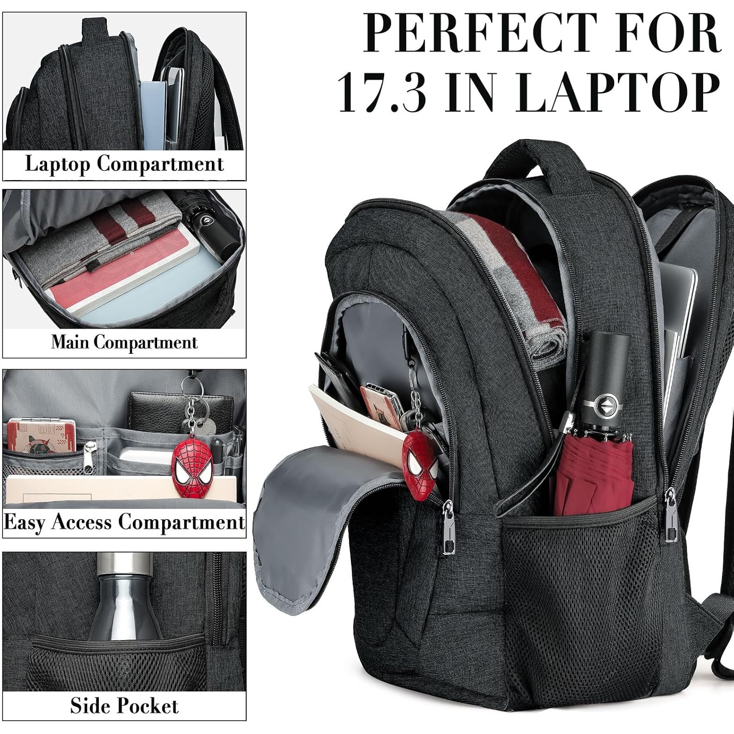 Bikrod Travel Laptop Backpack, 17 Inch Extra Large School Backpacks For Teen Boys And Girls, Black Water Resistant Women Back Pack, Business Men Sturdy Computer Bag