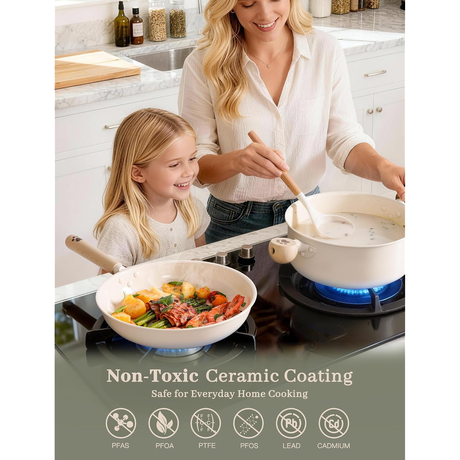 Astercook Pots And Pans Set Non Stick, Ceramic Cookware Set Non Toxic, 18 Pcs Dishwasher Safe Induction Cookware For Everyday Cooking & Housewarming Gifts
