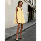 Women'S Sleeveless Babydoll Tank Mini Dress Scoop Neck Ruched Bubble Dress With Pockets Short Summer Party Dresses
