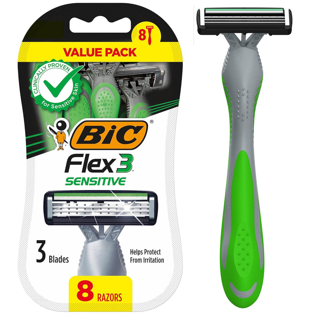 BIC Flex 3 Men's Disposable 3-Blade Razors, Smooth Shave Razors With Pivoting Head and Aloe Strip, 8-Pack