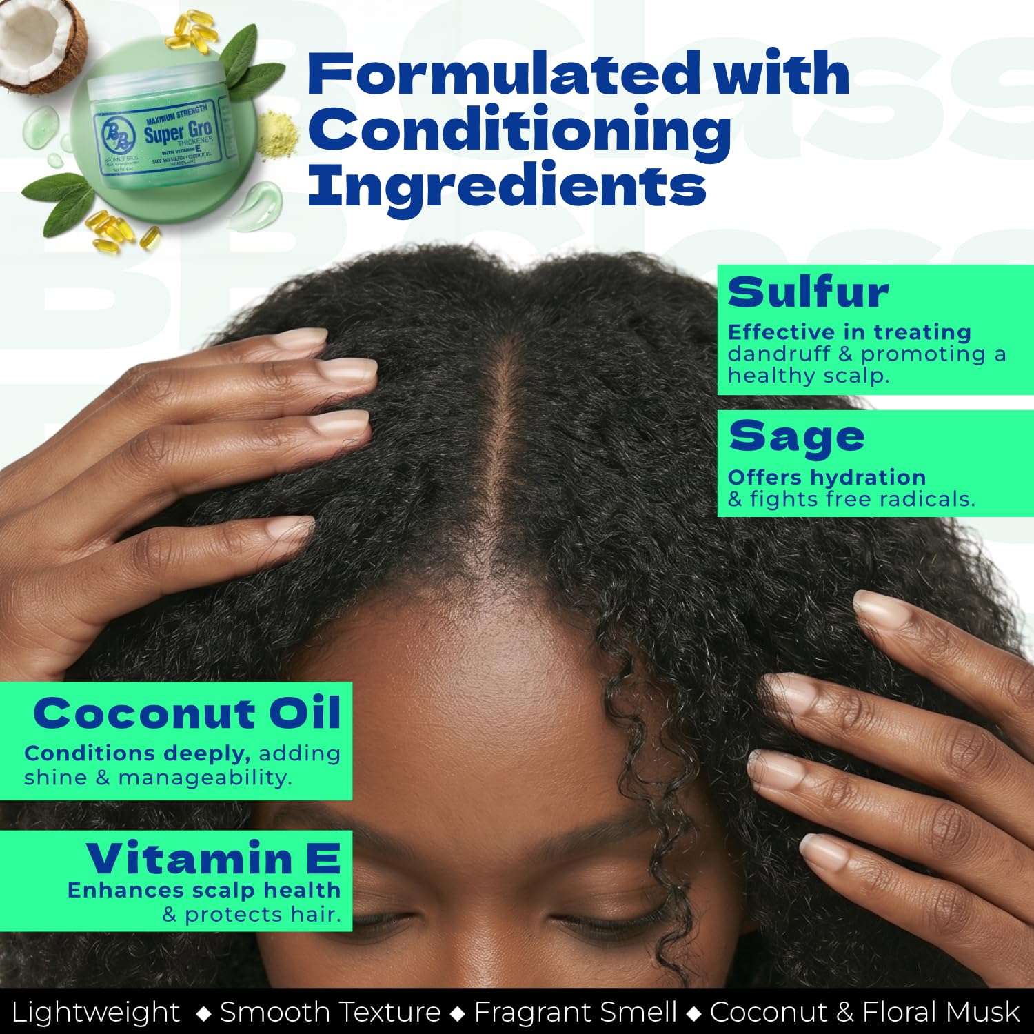 Bronner Bros BB Super Gro Max – Maximum Strength Hair Dress & Scalp Treatment, Moisturizing Grease for Dry Scalp & Breakage Support, With Coconut Oil, Vitamins, Sage & Sulfur, For All Hair Types, 6 oz