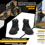 Kelodon Waterproof Steel Toe Boots For Men-6 Inch Comfortable Mens Safety Work Boots Indestructible Steel Toe Shoes Lightweight Non Slip Puncture Resistant Industrial Construction Boot