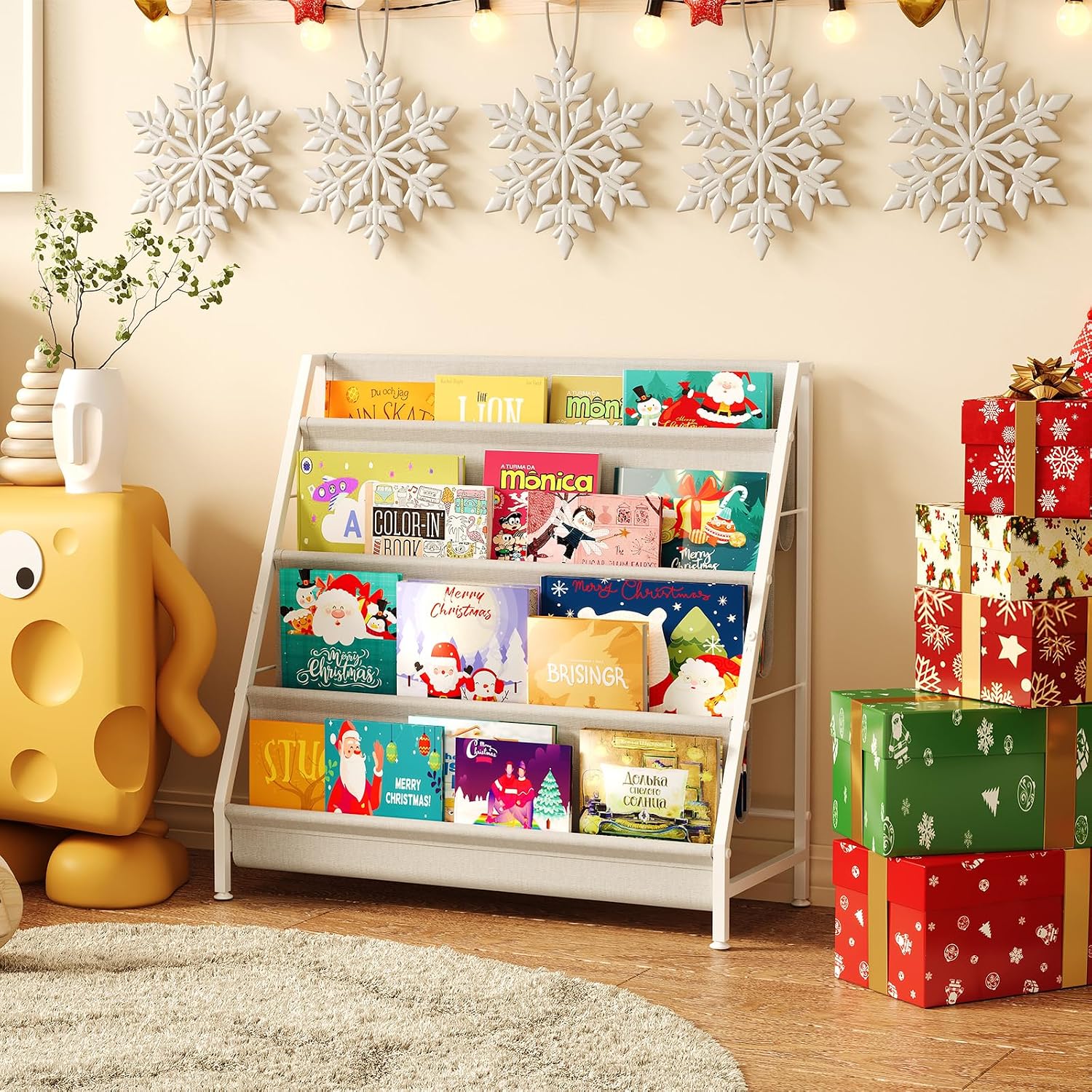 4-Tier Kids Bookshelf, Book Shelf For Kids Rooms,Book Rack For Kid With Four Deep Pockets,Nursery Bookshelves For Kid' Playroom, Toddler Bookshelf As A Children'S Gift