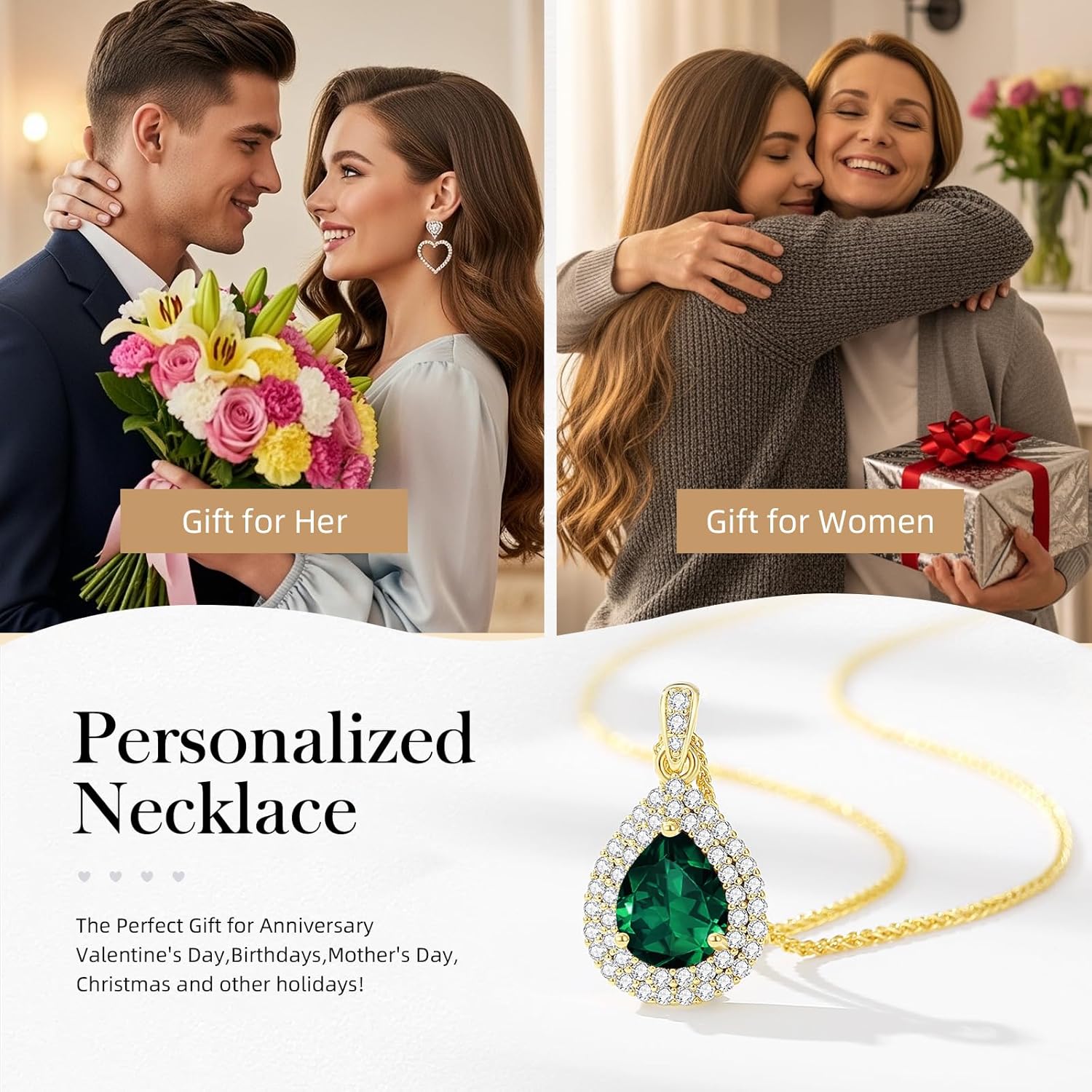 Birthday Gifts for Wife-18K Gold Plated Teardrop Birthstone Necklace- with Light-Up Gift Box,Anniversary Birthday Gifts for Women Her Wife Girlfriend Mom,Womens Jewelry