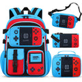 School Backpack For Boys - 4Pcs Gamer Boys Backpack With Lunch Box Set For Elementary Middle School - Students Bag For Ages 6-18,18″ Video Game Bookbag Travel Back Pack