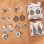 12 Pairs Boho Vintage Geometric Round Earrings Wooden Leather Ethnic Style Vintage Sunflower Earrings Christmas for Women