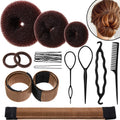 Willbond Hair Bun Shaper Set, 3 Pcs Hair Donut, 2 Pcs Bun Marker, 4 Pieces Ponytail Tool, 10 Pieces Bobby Pins And 2 Elastic Bands, Hairs Styling Accessories Maker Kit For Women(Brown）