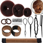 Willbond Hair Bun Shaper Set, 3 Pcs Hair Donut, 2 Pcs Bun Marker, 4 Pieces Ponytail Tool, 10 Pieces Bobby Pins And 2 Elastic Bands, Hairs Styling Accessories Maker Kit For Women(Brown）