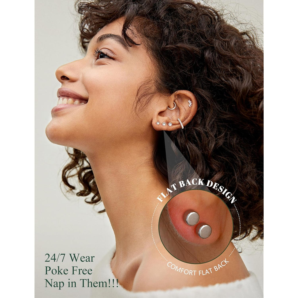 LOLIAS Hypoallergenic Flat Back Earrings for Women Cartilage Earrings Stacks-20G Surgical Stainless Steel Flatback Stud Hoop Earring Set Daith Conch Tragus Helix Piercing Jewelry