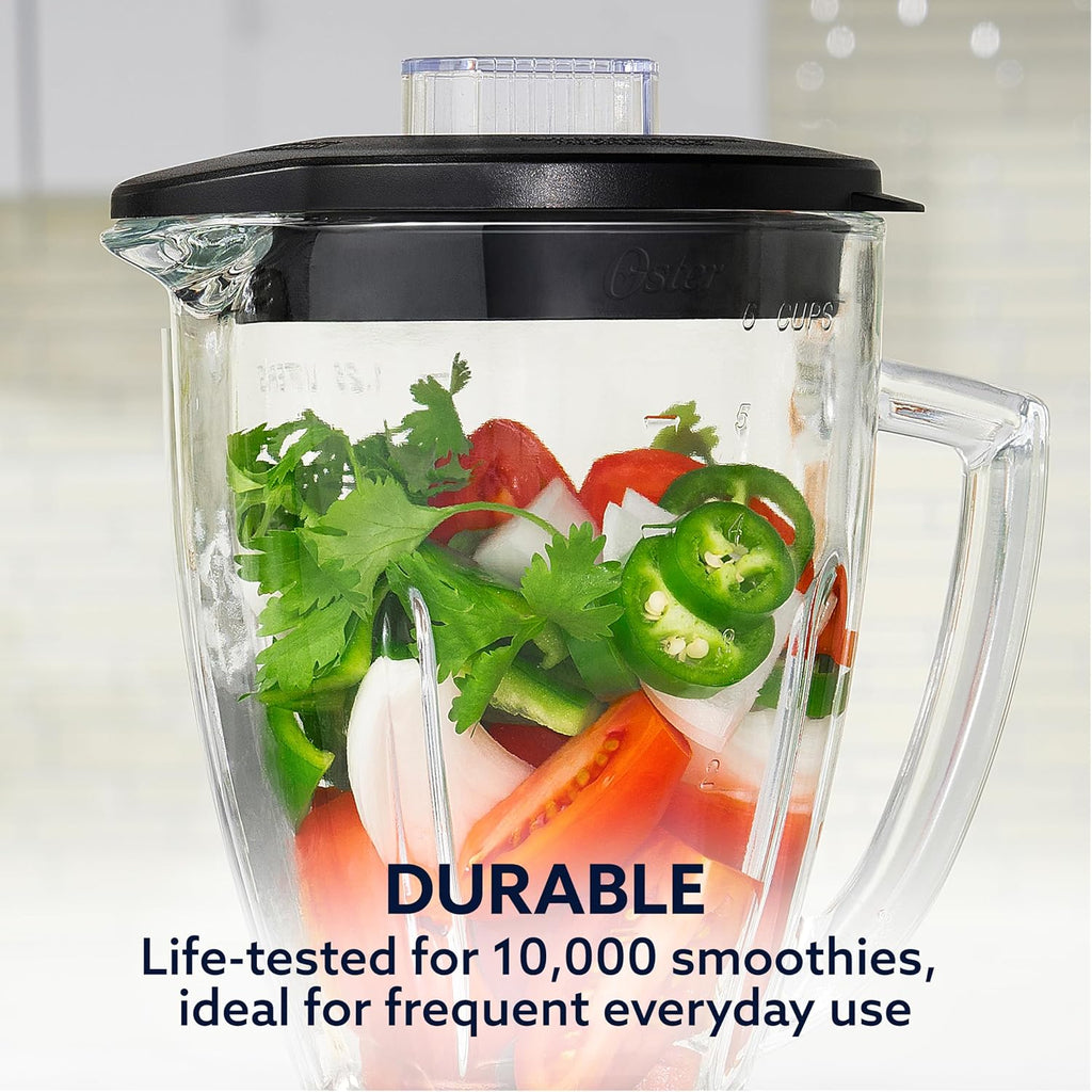 Oster Pro 1200 Smoothie Blender With Glass Jar & 24Oz To-Go Cup, Countertop Kitchen Blender With 7 Speeds, 1200W Power, Brushed Nickel