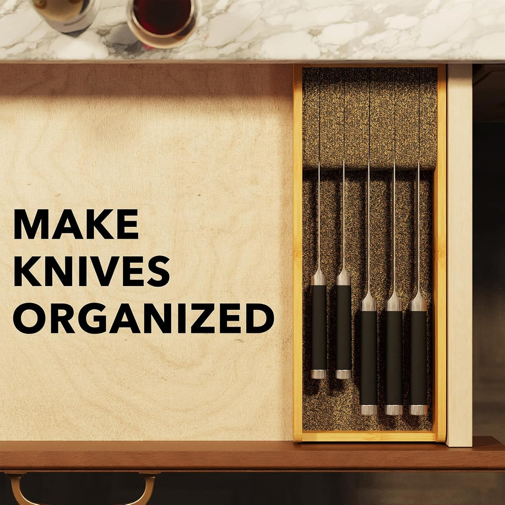 SpaceAid Knife Drawer Organizer Bamboo Insert Dock, Kitchen Steak Knives Holder Organizers Block for Drawer in Storage Organization (Small)