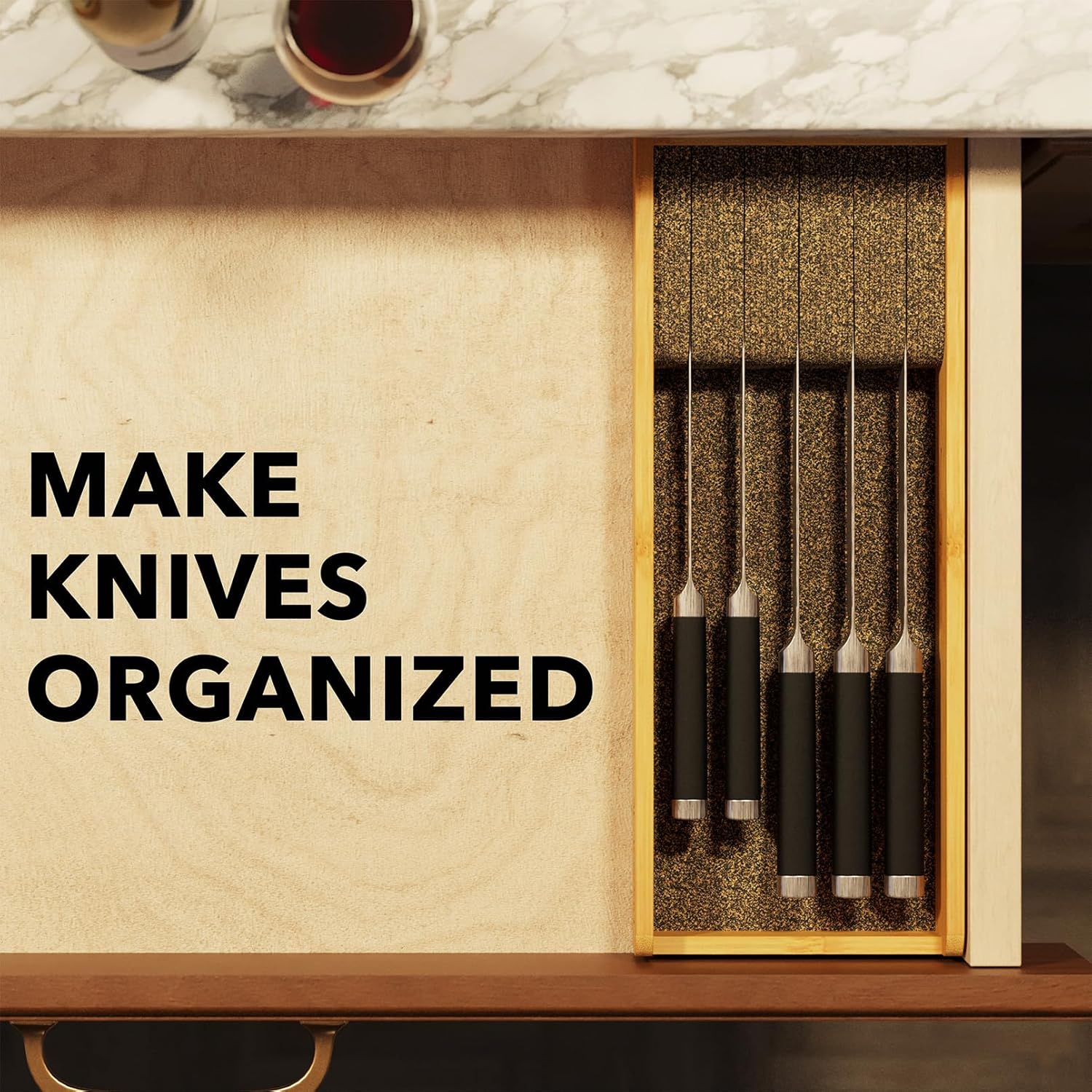 SpaceAid Knife Drawer Organizer Bamboo Insert Dock, Kitchen Steak Knives Holder Organizers Block for Drawer in Storage Organization (Small)