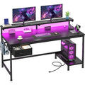 39.3" Gaming Desk With Power Outlet And Led Lights,Bedroom,Black | Computer Desk With Adjutable Monitor Stand,Fabric Drawer,Office Desk With Cpu Stand, Home Work,Study And Gaming,Small Spaces