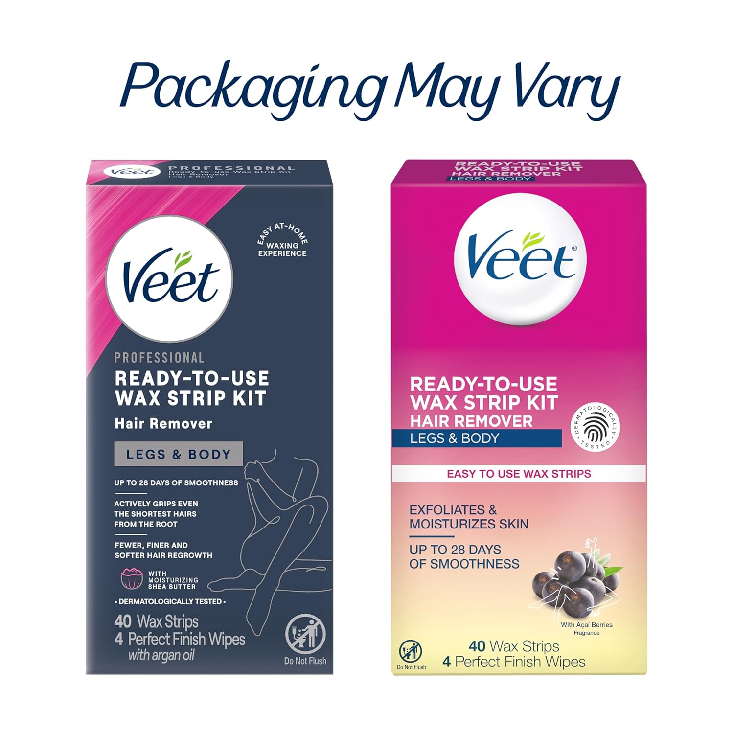VEET Ready-To-Use Waxing Kit For Women, Wax Strips For Body Hair Removal, Wax Kit For Legs and Body, Personal Care Product, Hair Remover, 40ct Waxing Strips (20 Double-Sided), 4ct Body Wipes