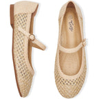 Trary Mary Jane Shoes Women Woven Flats for Women Mesh Rouned Toe Dressy Ballet Flat with Braided Adjustable Buckle Strap Spring Summer Comfortable Slip On Casual Cute Shoes