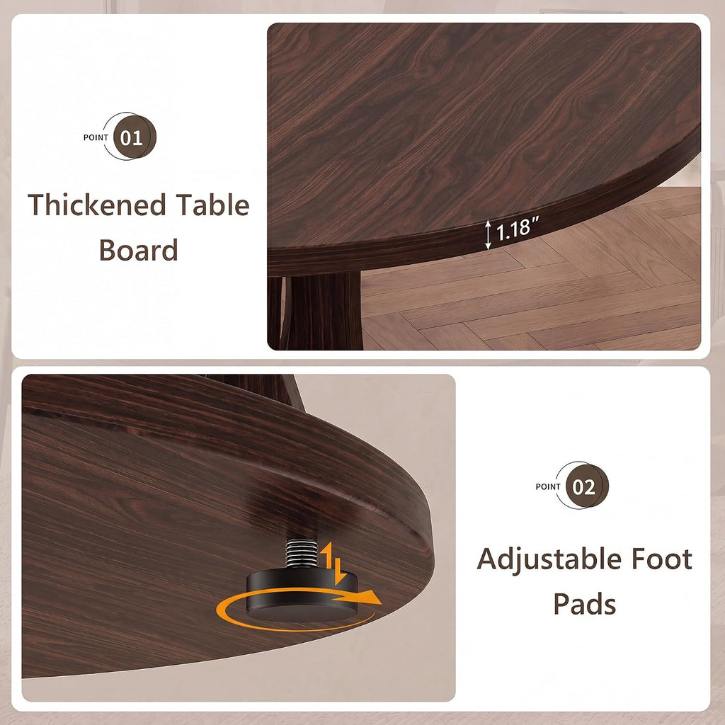 47.2-Inch Round Dining Table, Kitchen Table For 4-6, Farmhouse Circle Dining Room Table, Space Saving Wood Kitchen & Dining Room Furniture, Black Oak