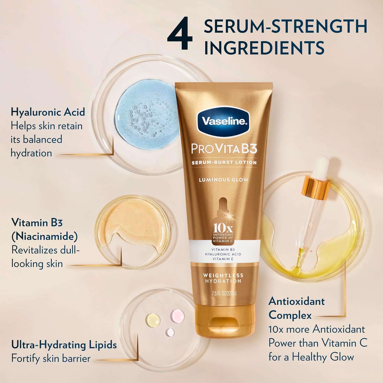 Vaseline Pro Vitab3 Skin Care Serum Burst For Healthy, Glowing Skin Luminous Glow & Supple & Soft 10X Antioxidant Power Of Vitamin C With Vitamin B3, Hyaluronic Acid 7.5 Fl Oz 2Pk