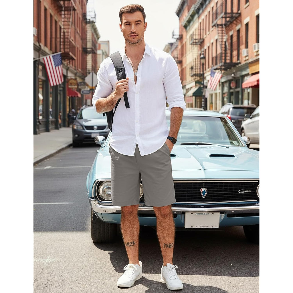Coofandy Men'S Casual Shorts Cotton Elastic Waist Drawstring Shorts Lightweight Summer Beach Shorts
