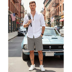 Coofandy Men'S Casual Shorts Cotton Elastic Waist Drawstring Shorts Lightweight Summer Beach Shorts