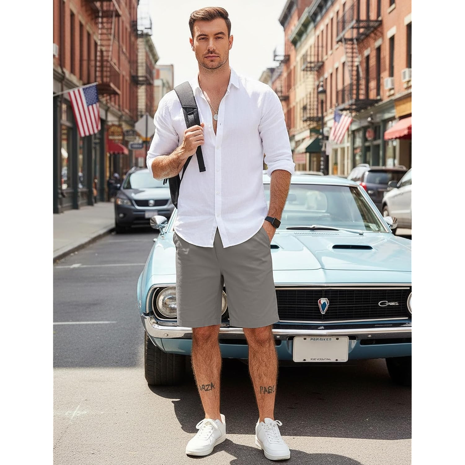 Coofandy Men'S Casual Shorts Cotton Elastic Waist Drawstring Shorts Lightweight Summer Beach Shorts