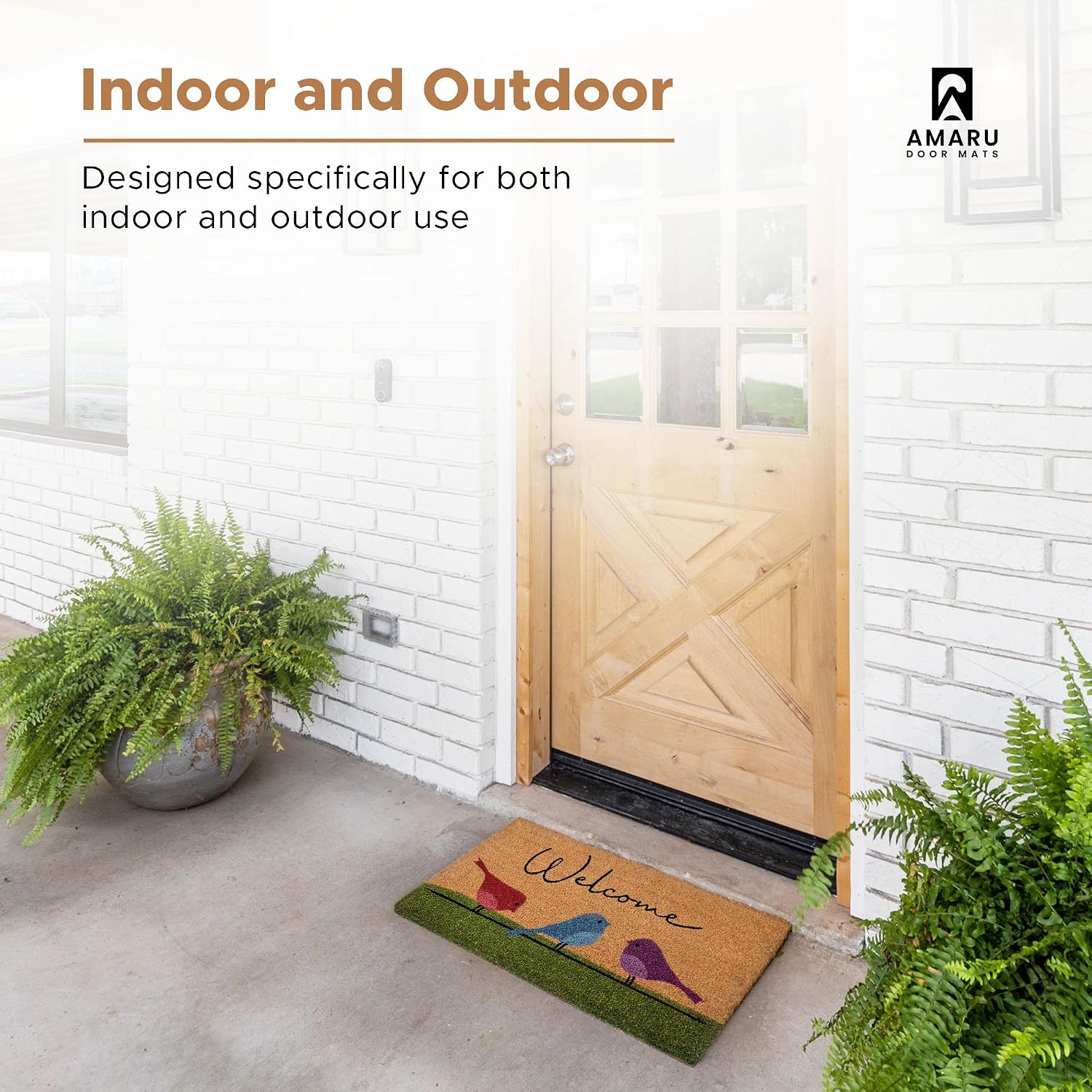 Coir Welcome Mat, Non-Slip, Colorful Birds, 17 X 29 In | Traps Dirt And Mud, Anti-Shedding, Durable Pvc Backing, 100% Natural Coir, Indoor And Outdoor Entryway, Easy To Clean
