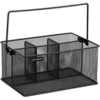 Mind Reader Multi-Purpose Storage Caddy With Handle, Desktop Organizer, Cutlery Holder, 4 Compartments, Metal Mesh, Black
