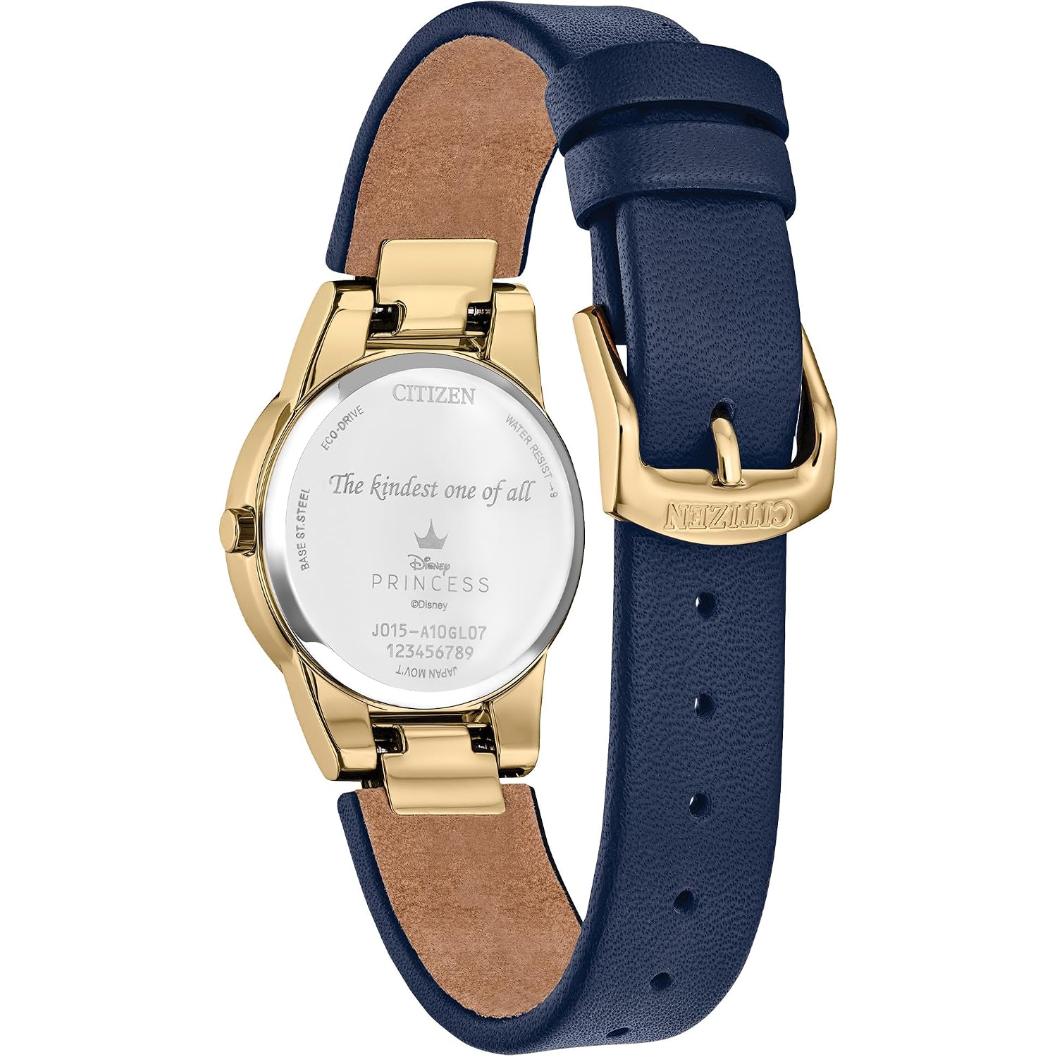 Citizen Ladies' Eco-Drive Disney Princess Snow White Gold Stainless Steel Case With Blue Leather Strap Watch And Pin Gift Set, Pale Gold Dial, Date (Model: Ga1079-41W)