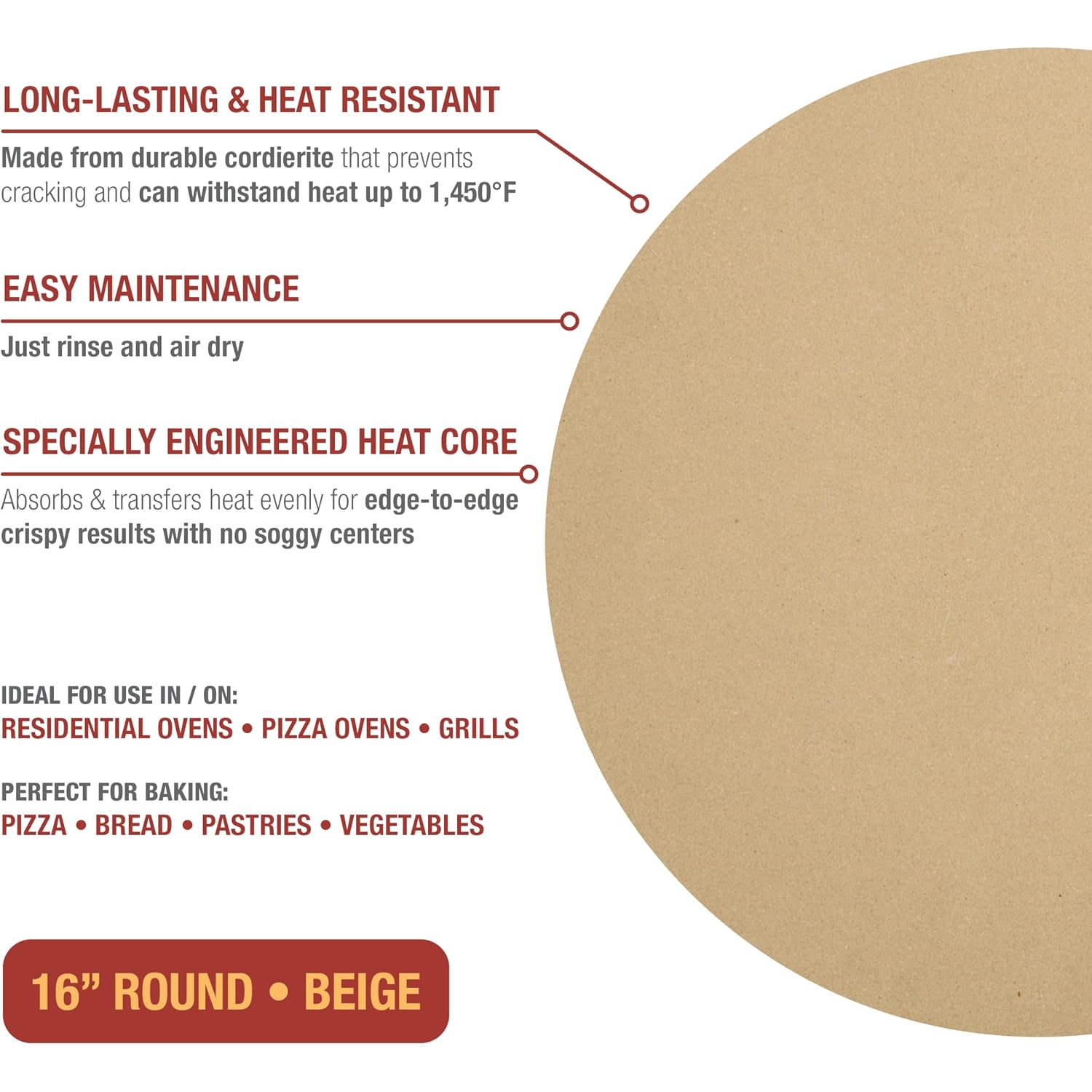 Old Stone Round Pizza Stone, 16-Inch