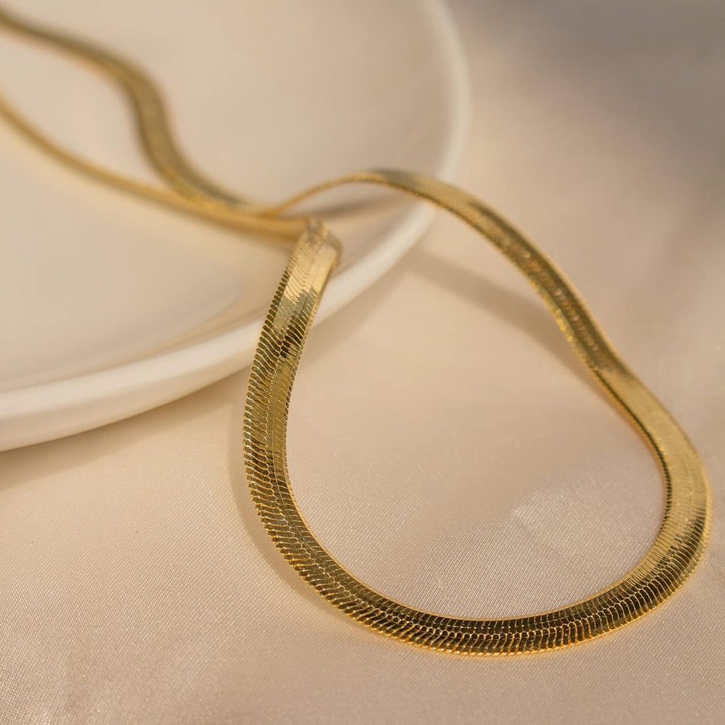 CHESKY Gold Necklace for Women-14K Plated/S925 sterling silver Snake Chain Necklace Dainty Simple Chunky Herringbone Necklace Gold Choker Necklaces Jewelry for Women Mothers Day Gifts for Mom