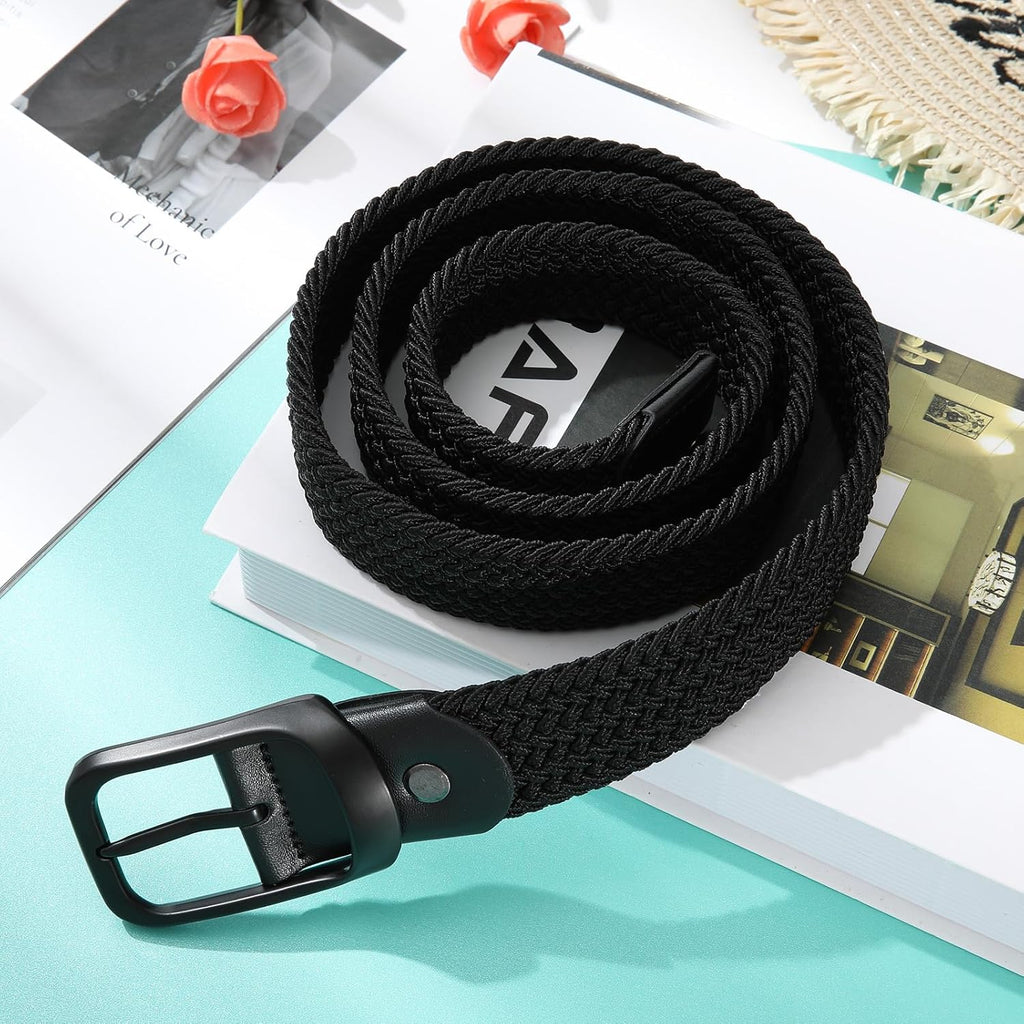 AWAYTR Women Braided Elastic Belt - Women Stretch Woven Fabric Belt for Jeans