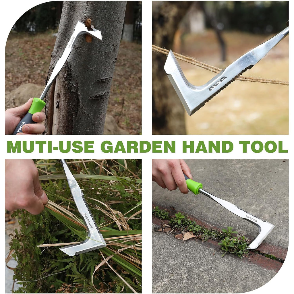 Workpro Crack Weeder, 12" Stainless Steel Crevice Weeding Tool | Soft Handle, L-Shaped Side-Walk Weed Puller Spatula, For Garden Lawn Yard Patio Terrace Paving Moss Garden Tool