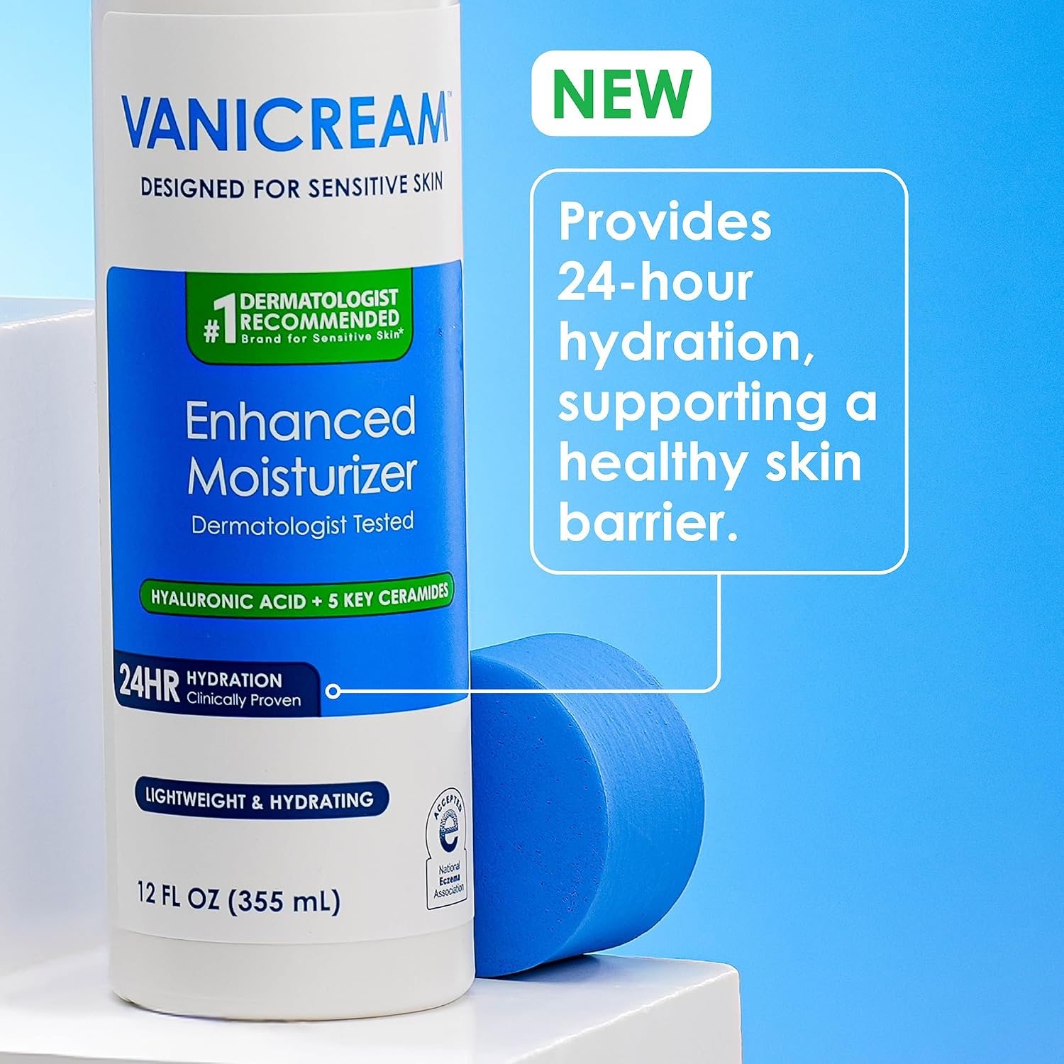 Vanicream Enhanced Moisturizer, 12 Fl Oz, Daily Body Lotion For Dry, Sensitive Skin, Clinically Tested 24Hr Hydration With Hyaluronic Acid, Glycerin & Ceramides, Formulated Without Common Irritants