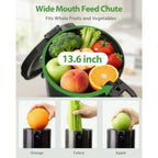 ECOSELF Juicer Machines Easy to Clean, With Wide Mouth & Large Feed Chute For Whole Fruits & Vegetables, Slow Masticating Juicer Hands-Free, Quiet Motor, Cold Press Juicer For Family, With Pusher