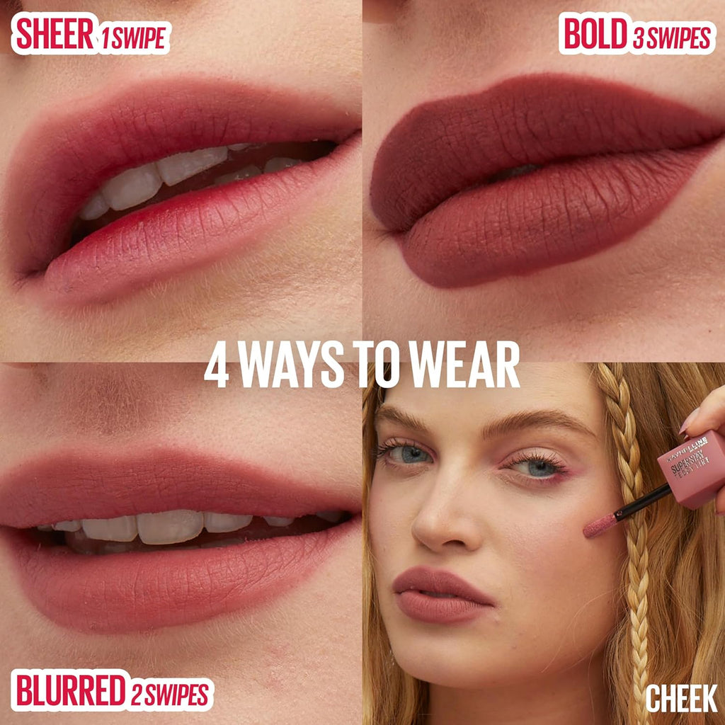 MAYBELLINE Super Stay Teddy Lip Tint, Long Lasting Matte Lipstick For Up To 12HR Wear, Skinnydip, 1 Count
