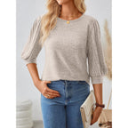AUTOMET Womens 3/4 Length Puff Sleeve Tops Business Casual Dressy Work Blouses