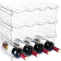 Plastic Stackable Bottle Storage Holder Rack Holds 16 Bottles,Free-Standing Water Bottle/Wine And Drink Organizer Shelf For Kitchen Cabinet,Fridge,Countertop,Pantry,Freezer,4 Packx4 Bottles,Clear