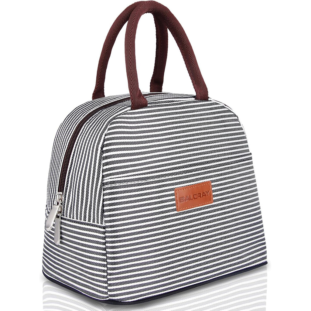Lunch Bag For Women Men Insulated Lunch Box For Adult Reusable Lunch Tote Bag For Work, Picnic Or Travel(Black White Stripes)