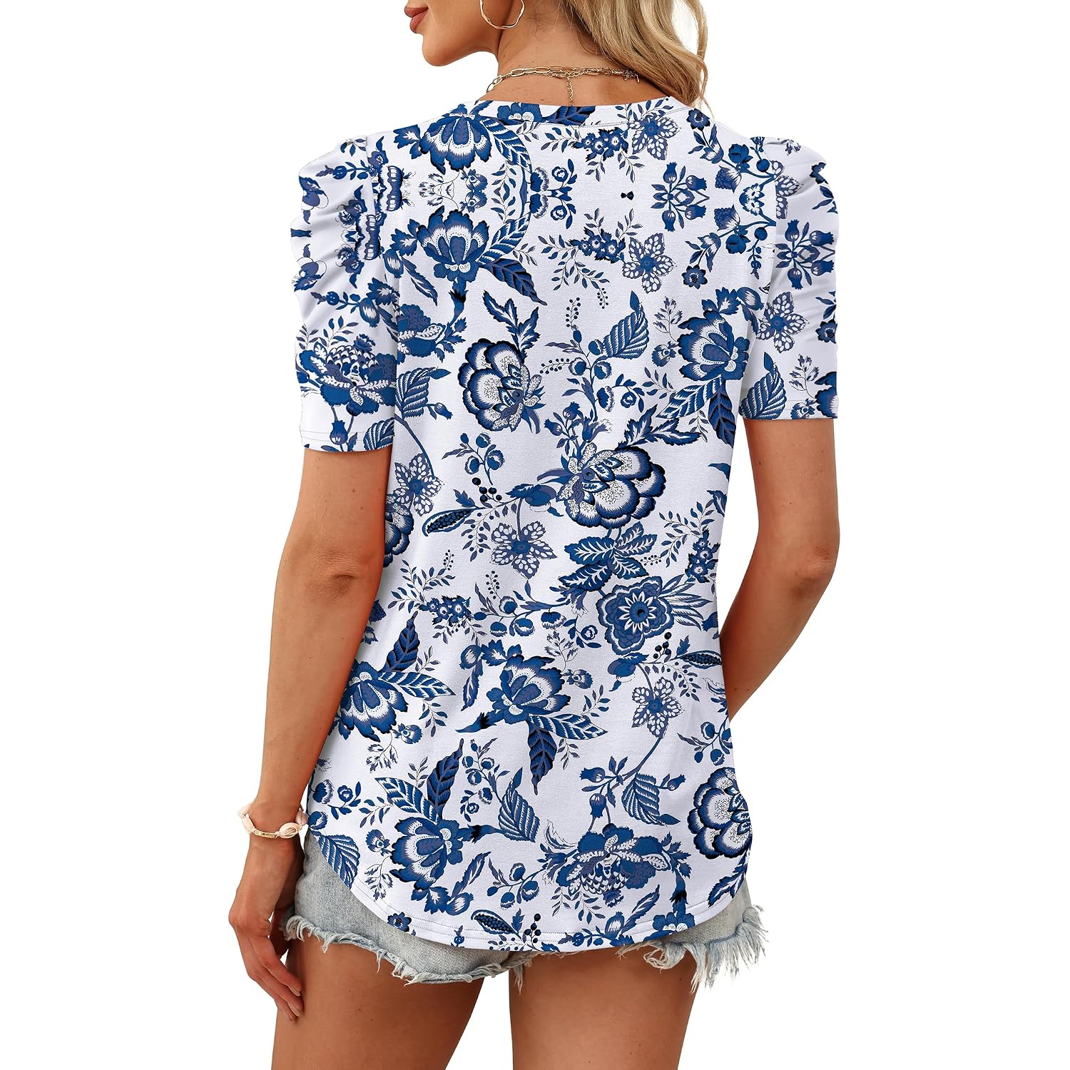 Wiholl Summer Tops For Women Puff Sleeve Crewneck T Shirts Dressy Casual Blouses Spring Outfits Fashion Clothes