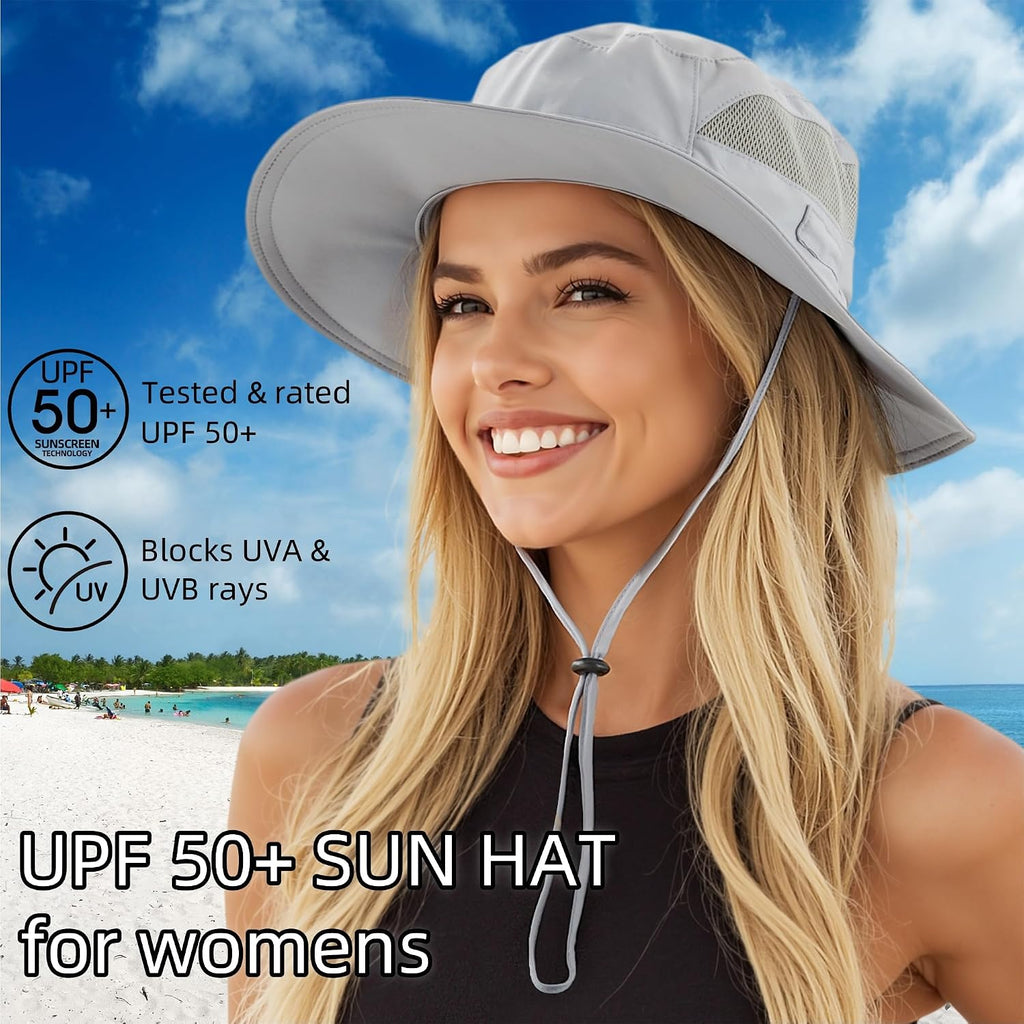 Women'S Upf 50+ Sun Hat Uv Protection Wide Brim Bucket Hat Summer Beach Hats Fishing Hiking Outdoor Safari Hats