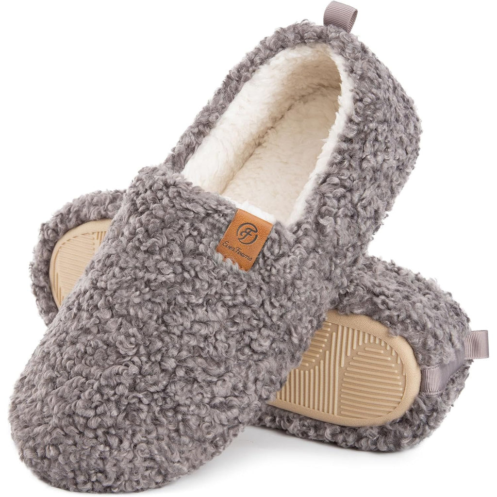 Everfoams Women’S Soft Curly Full Slippers Memory Foam Lightweight House Shoes Cozy Loafer With Polar Fleece Lining